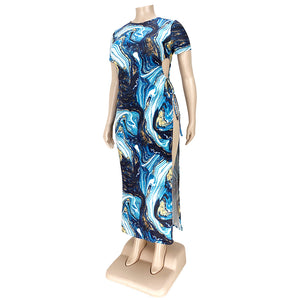 Plus Size Sexy Split Strap Printing Dress (CL10096)