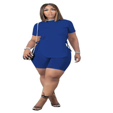 Load image into Gallery viewer, Solid Color Casual Rope Slit Short Sleeve plus Size Suit （CL10238）
