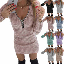 Load image into Gallery viewer, Zip Waist-Controlled Long Sleeves Knitted Sheath Dress (Cl10762)
