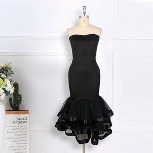 Sexy Tube Top Sheer Mesh Hip Skirt Party Dress (CL9849)