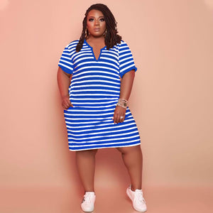 V-neck Striped Loose Dress（CL11520）