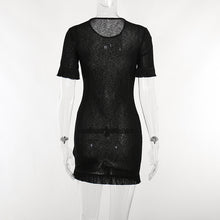 Load image into Gallery viewer, See-through round Neck Solid Color Tassel Short Sleeve Sheath Dress(CL11812)
