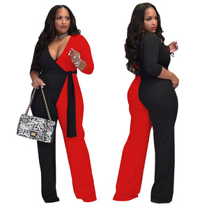 V-neck Double Stitching Wide Leg Jumpsuit（CL10811）