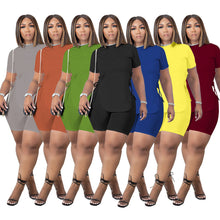 Load image into Gallery viewer, Solid Color Casual Rope Slit Short Sleeve plus Size Suit （CL10238）

