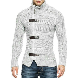 Men's Leather Ring Knitted Turtleneck Sweater (ML8233)