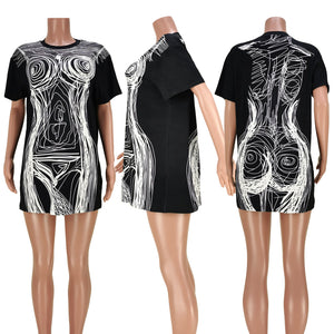 Nightclub Line Art Body Painting Dress Top (CL10398)