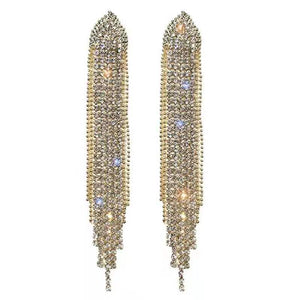 Long Tassel Rhinestone Exaggerated Earrings（A0174）