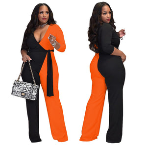 V-neck Double Stitching Wide Leg Jumpsuit（CL10811）