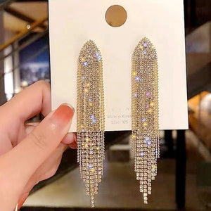 Long Tassel Rhinestone Exaggerated Earrings（A0174）