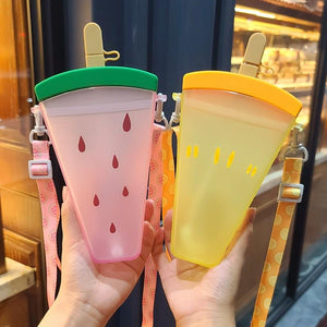 Wholesale cold drink plastic portable student female watermelon cup（A0094）