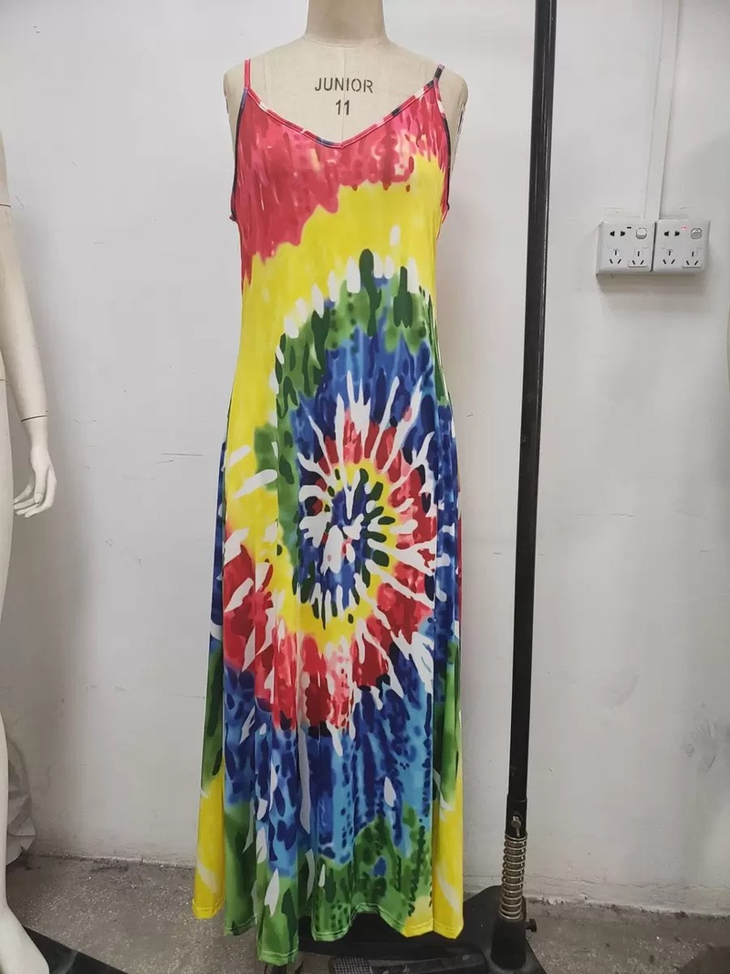Wholesale vortex suspender loose print suspender dress（CL9103）
