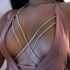 Wholesale women's sexy rhinestone cross chest chain（A0089）