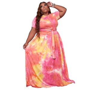 Wholesale large size tie dye printing two piece set（CL9006）