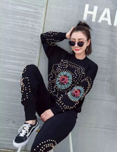 Load image into Gallery viewer, Wholesale fashion autumn and winter cross stitch embroidery + hand nail bead knitted sweater set 2PC（CL9685）
