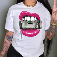 Load image into Gallery viewer, White Short-Sleeved T-shirt Fashion Lips Dollar Printing (Cl10619)
