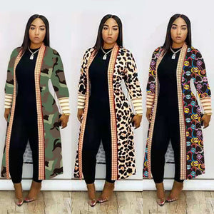 Printed Thickening Lip Leopard Print Nylon Long Coat（CL10981）