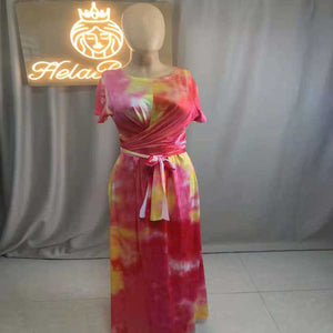 Wholesale large size tie dye printing two piece set（CL9006）