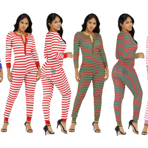 Wholesale fashion casual stripe printed embroidered Christmas Jumpsuit（CL9644）