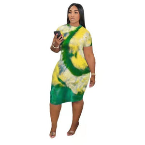 Wholesale women's fashion tie-dye printed dress S-5XL(CL8718)