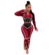 Load image into Gallery viewer, Wholesale fashion yoga clothes contrast color tight two-piece sports suit 2PC（CL9465）
