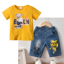 Load image into Gallery viewer, Wholesale letter printed denim shorts T-shirt set 2PC（TL8012）
