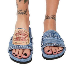 Wholesale women's solid color casual denim slippers (SL8216)