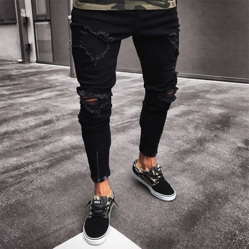 Wholesale Street men's jeans black street stretch pants（ML8094）