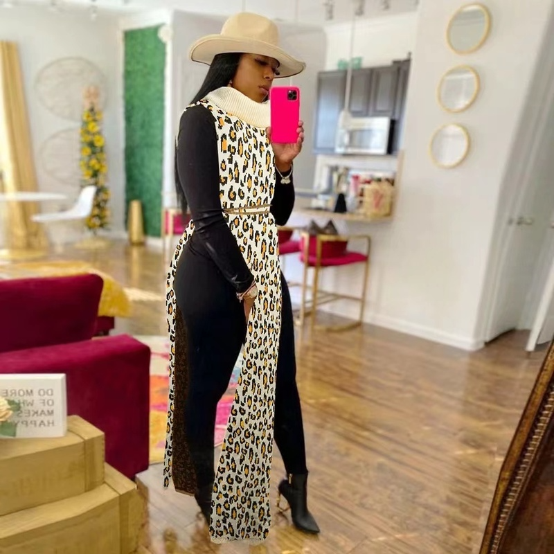 Wholesale sexy split leopard sweater dress（CL9719）