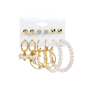 Combination Retro Diamonds Pearl Ear Studs Set（A1073）