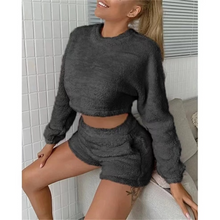 Load image into Gallery viewer, Wholesale fashion Plush round neck long sleeve sweater shorts two-piece set（CL9556）
