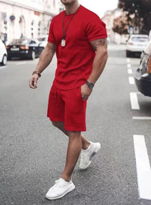 Wholesale casual men's two-piece short sleeve shorts（ML8076）