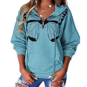 Casual Patchwork Printed Loose Hooded Sweater for Women (Cl10751)