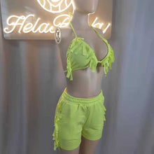 Load image into Gallery viewer, Wholesale two-piece set of pure tassel bandage sexy nightclub style shorts（CL8993）
