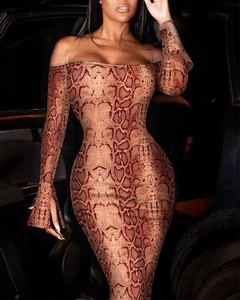 Wholesale fall one line collar sexy snake long sleeve waist dress（CL9282）