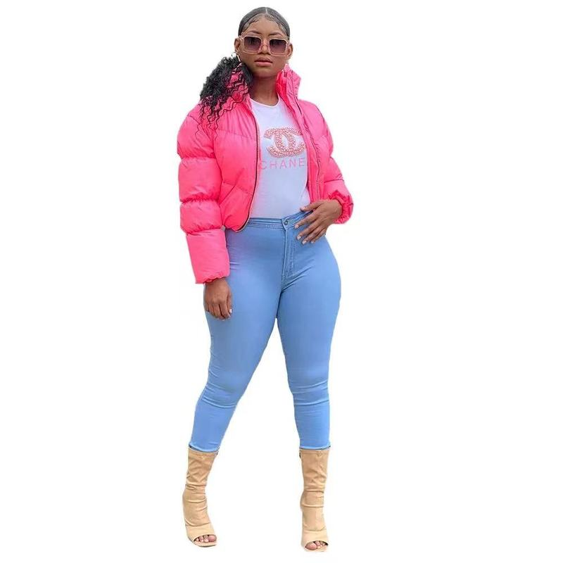 Wholesale solid color cardigan zipper warm women's down jacket（CL9365）