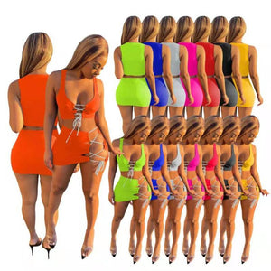 Wholesale women's sexy beach sleeveless short skirt suit 2PC(CL8633）