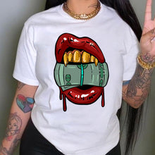 Load image into Gallery viewer, White Short-Sleeved T-shirt Fashion Lips Dollar Printing (Cl10619)
