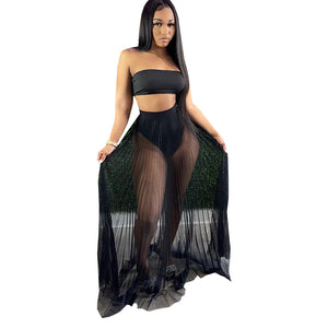 Wholesale nightclub swimsuit style wrapped chest gauze skirt 3PC（CL8793）